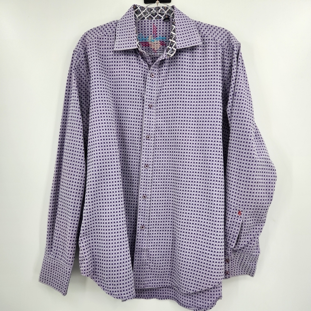 Robert Graham Long Sleeve Button Front Shirt Mens Size Large Purple Textured